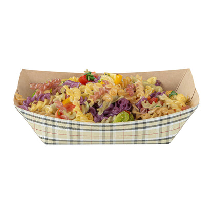 Bio Tek 1 lb Plaid Paper #100 Food Tray / Boat - 5 1/2" x 3 1/2" x 2" - 50 count box