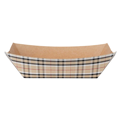 Bio Tek 1 lb Plaid Paper #100 Food Tray / Boat - 5 1/2" x 3 1/2" x 2" - 50 count box