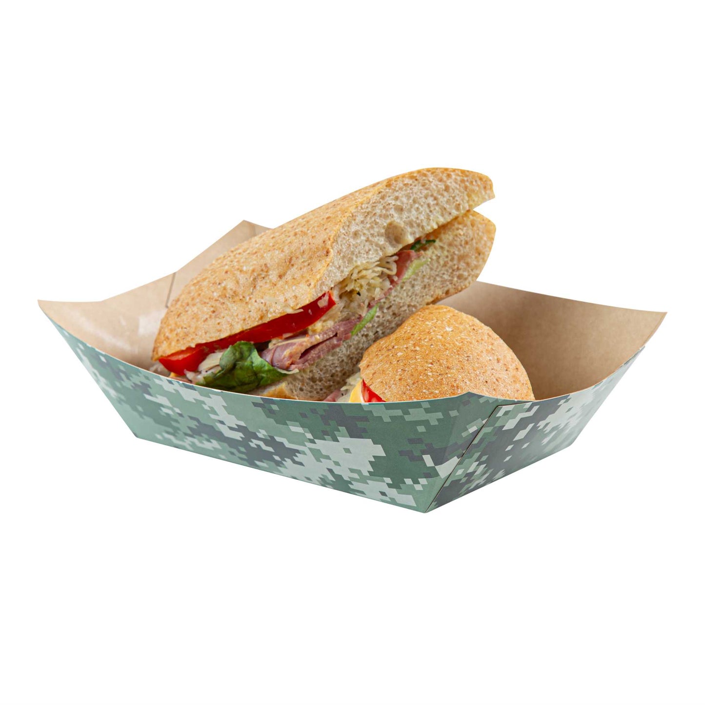 Bio Tek 1 lb Camouflage Paper #100 Food Tray / Boat - 5 1/2" x 3 1/2" x 2" - 200 count box
