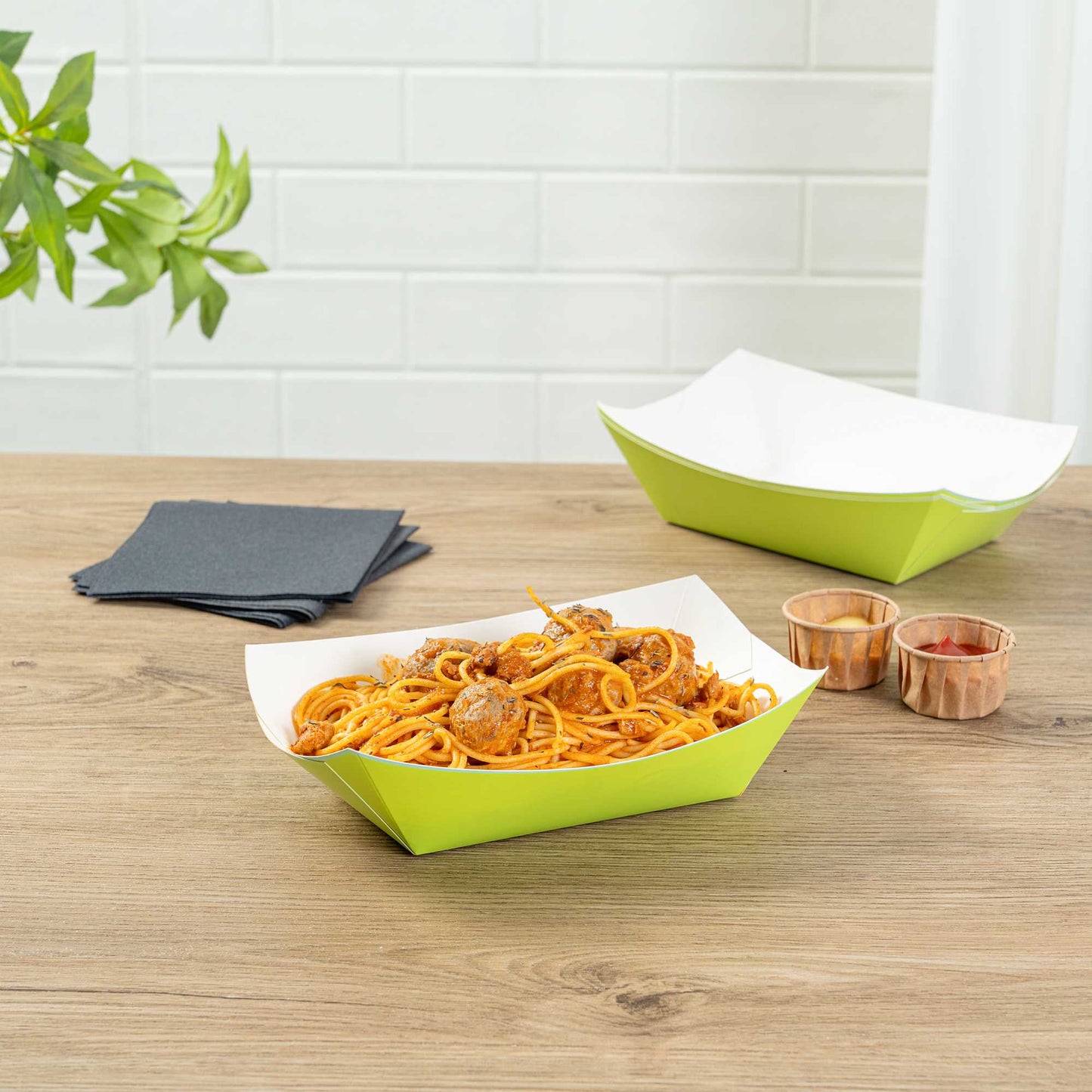 Bio Tek 1 lb Eco Green Paper #100 Food Tray / Boat - 5 1/2" x 3 1/2" x 2" - 200 count box