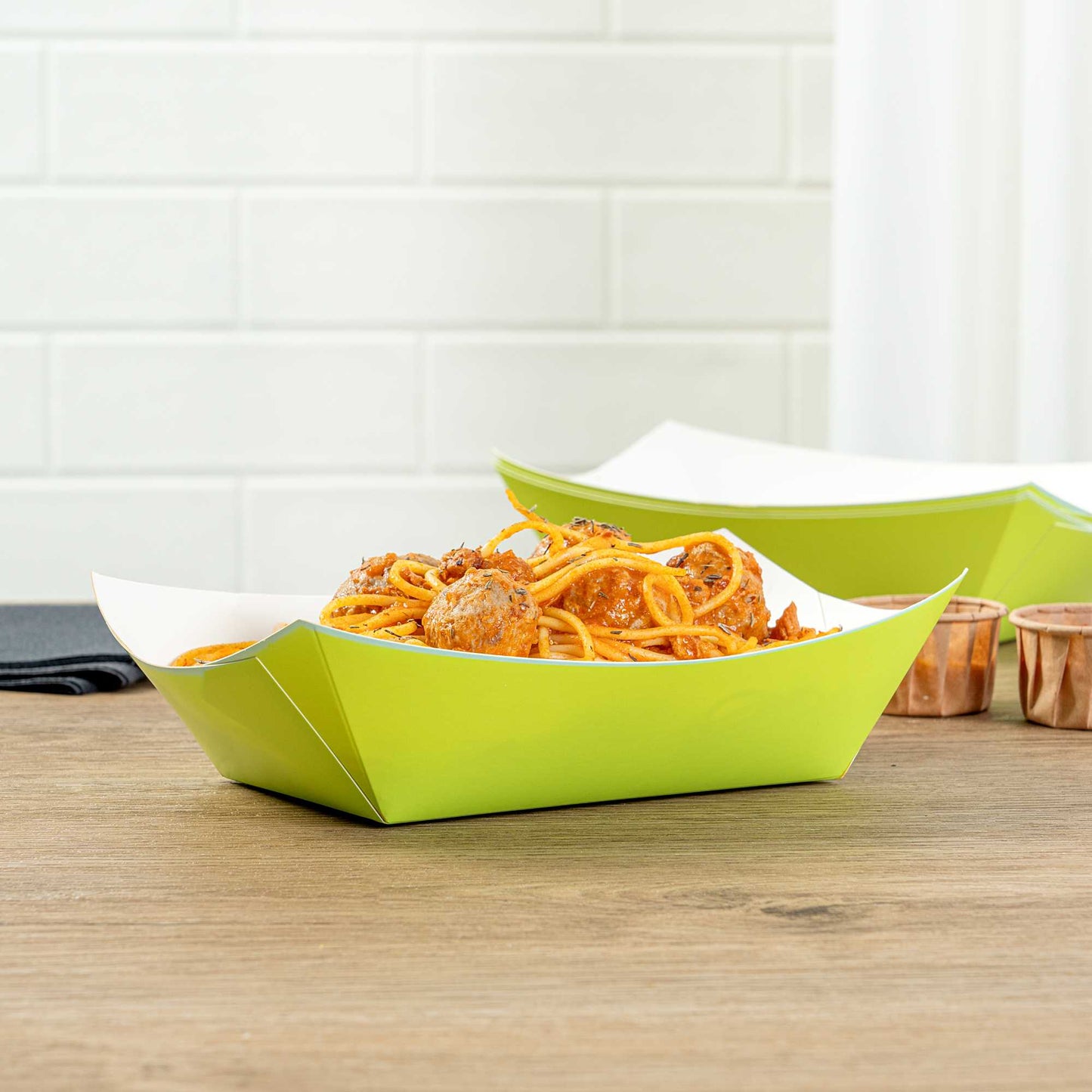 Bio Tek 1 lb Eco Green Paper #100 Food Tray / Boat - 5 1/2" x 3 1/2" x 2" - 50 count box