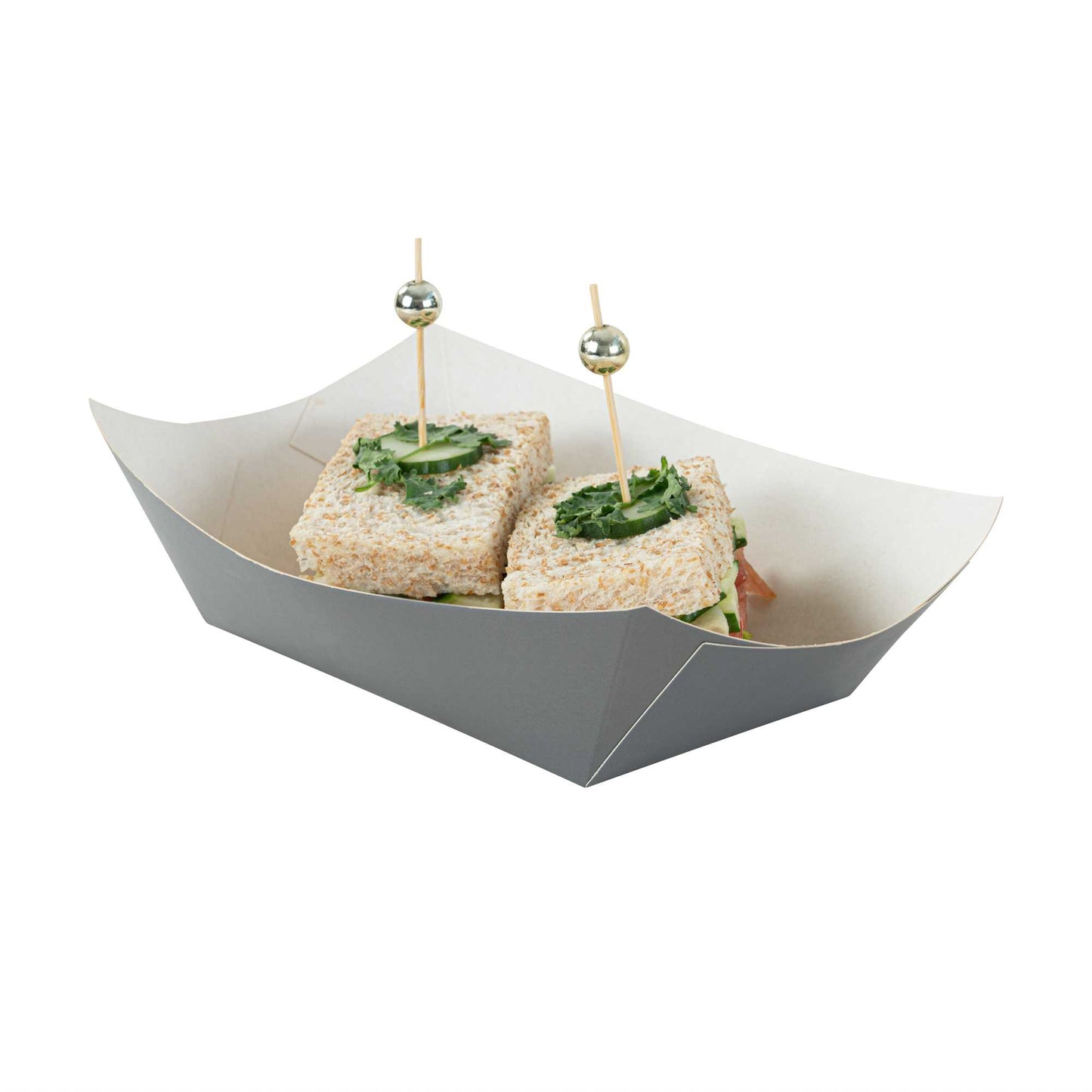 Bio Tek 1 lb Gray Paper #100 Food Tray / Boat - 5 1/2" x 3 1/2" x 2" - 50 count box