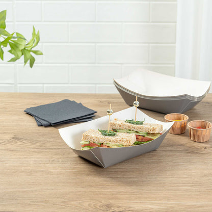 Bio Tek 1 lb Gray Paper #100 Food Tray / Boat - 5 1/2" x 3 1/2" x 2" - 50 count box