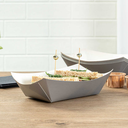 Bio Tek 1 lb Gray Paper #100 Food Tray / Boat - 5 1/2" x 3 1/2" x 2" - 50 count box