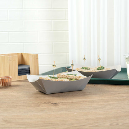 Bio Tek 1 lb Gray Paper #100 Food Tray / Boat - 5 1/2" x 3 1/2" x 2" - 50 count box
