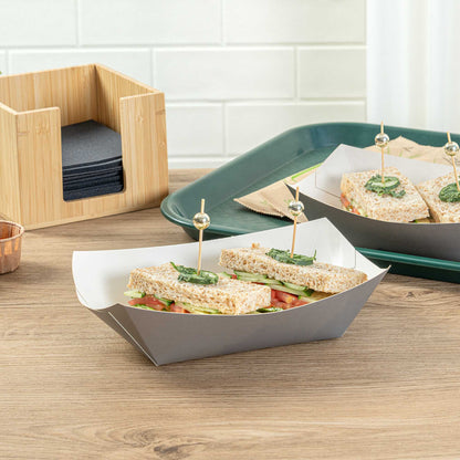 Bio Tek 1 lb Gray Paper #100 Food Tray / Boat - 5 1/2" x 3 1/2" x 2" - 200 count box
