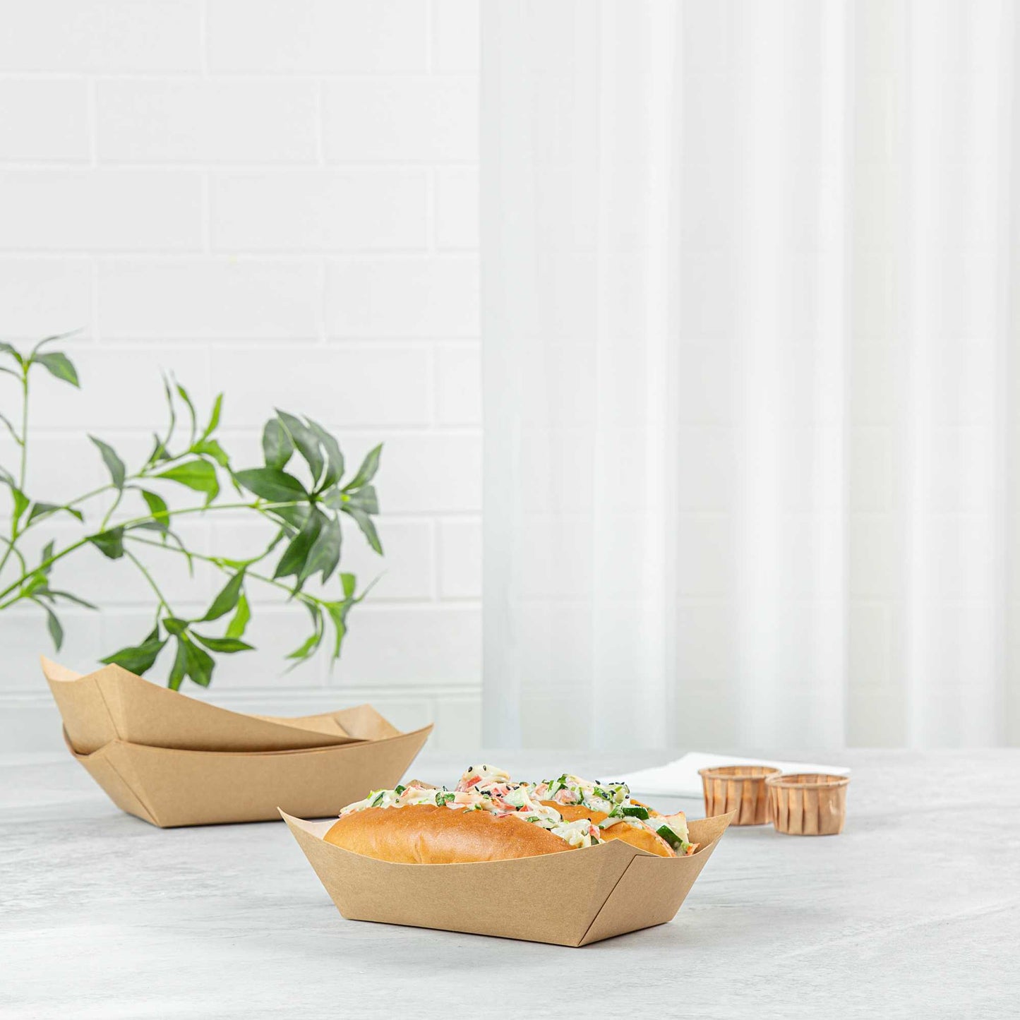 Bio Tek 1 lb Kraft Paper #100 Food Tray / Boat - 5 1/2" x 3 1/2" x 2" - 50 count box