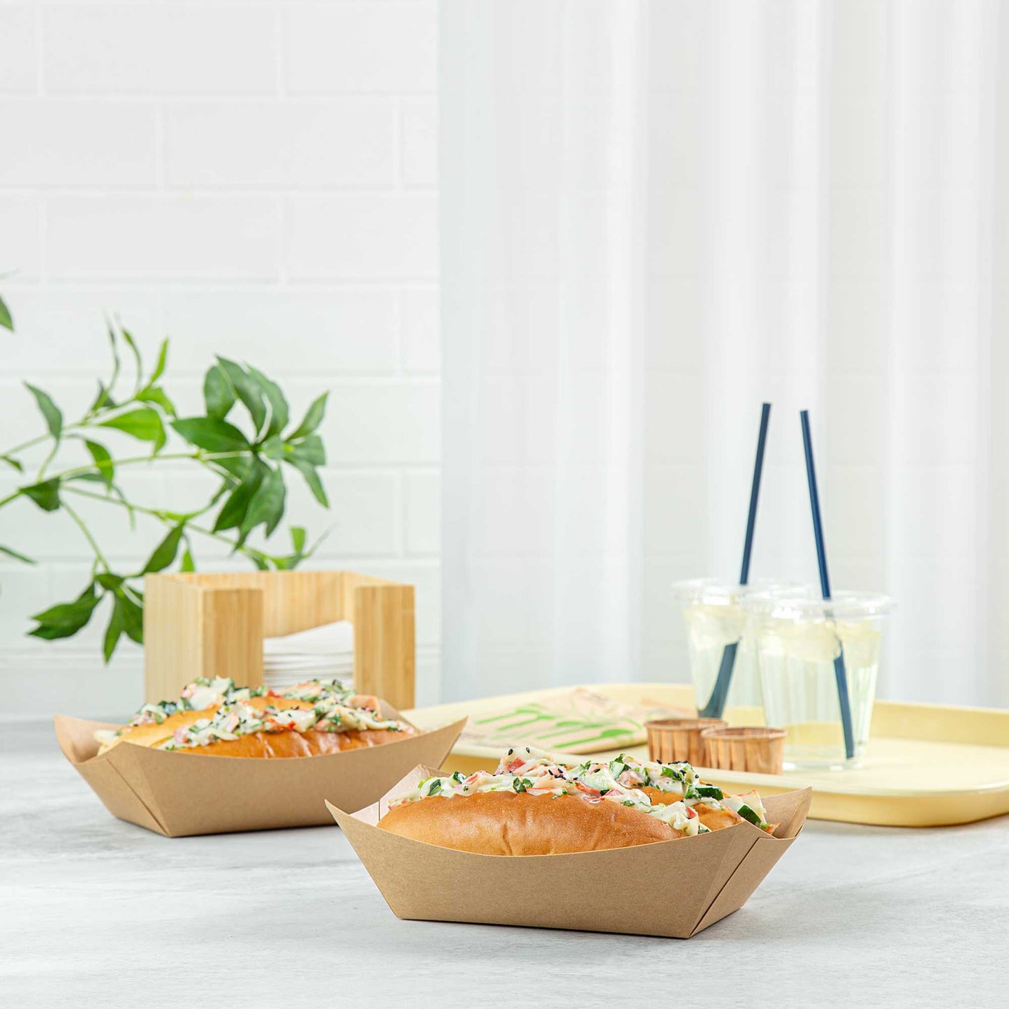 Bio Tek 1 lb Kraft Paper #100 Food Tray / Boat - 5 1/2" x 3 1/2" x 2" - 50 count box