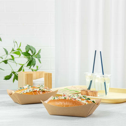 Bio Tek 1 lb Kraft Paper #100 Food Tray / Boat - 5 1/2" x 3 1/2" x 2" - 50 count box