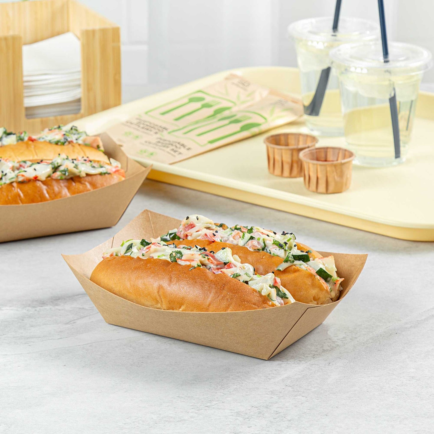 Bio Tek 1 lb Kraft Paper #100 Food Tray / Boat - 5 1/2" x 3 1/2" x 2" - 200 count box