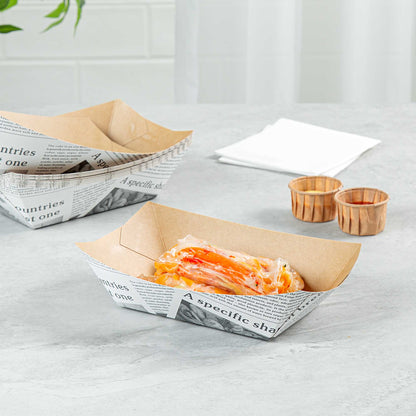 Bio Tek 1 lb Newsprint Paper #100 Food Tray / Boat - 5 1/2" x 3 1/2" x 2" - 200 count box