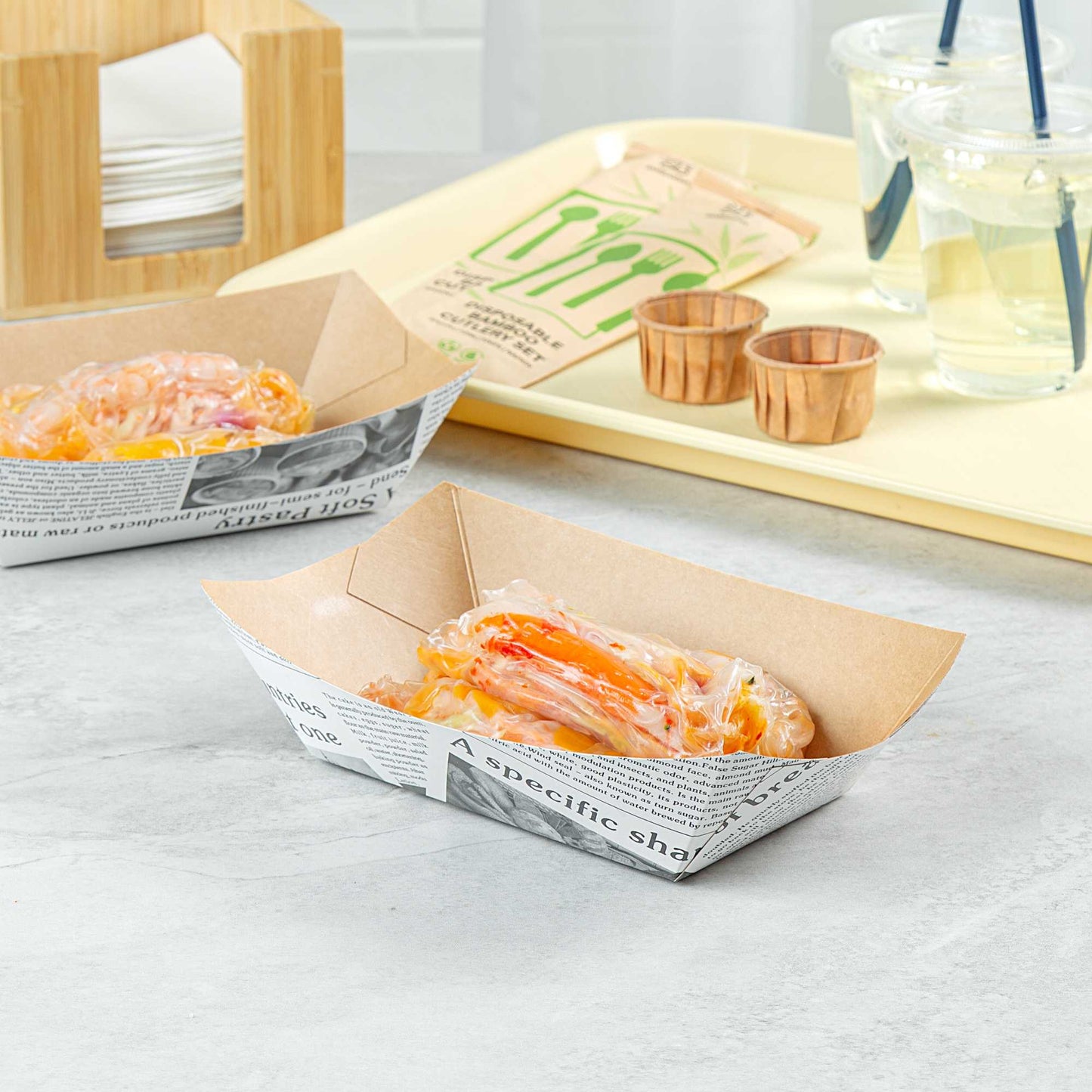 Bio Tek 1 lb Newsprint Paper #100 Food Tray / Boat - 5 1/2" x 3 1/2" x 2" - 50 count box