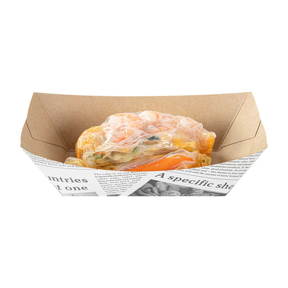 Bio Tek 1 lb Newsprint Paper #100 Food Tray / Boat - 5 1/2" x 3 1/2" x 2" - 200 count box