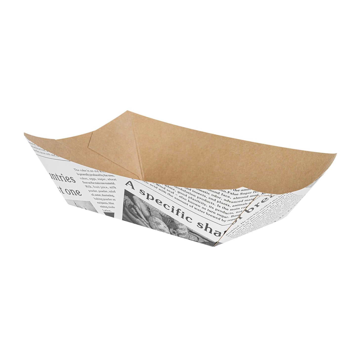 Bio Tek 1 lb Newsprint Paper #100 Food Tray / Boat - 5 1/2" x 3 1/2" x 2" - 200 count box