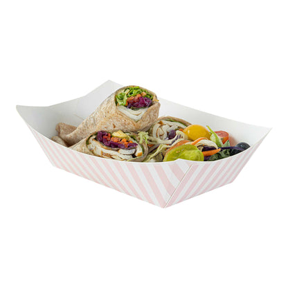 Bio Tek 1 lb Pink and White Stripe Paper #100 Food Tray / Boat - 5 1/2" x 3 1/2" x 2" - 200 count box