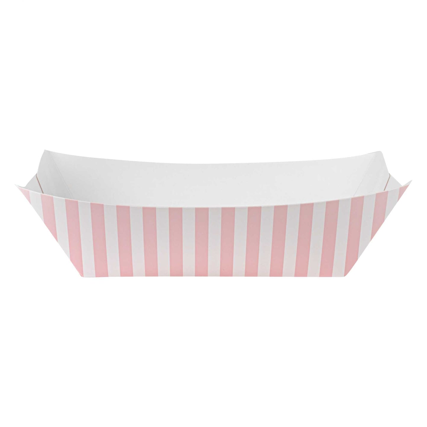 Bio Tek 1 lb Pink and White Stripe Paper #100 Food Tray / Boat - 5 1/2" x 3 1/2" x 2" - 50 count box