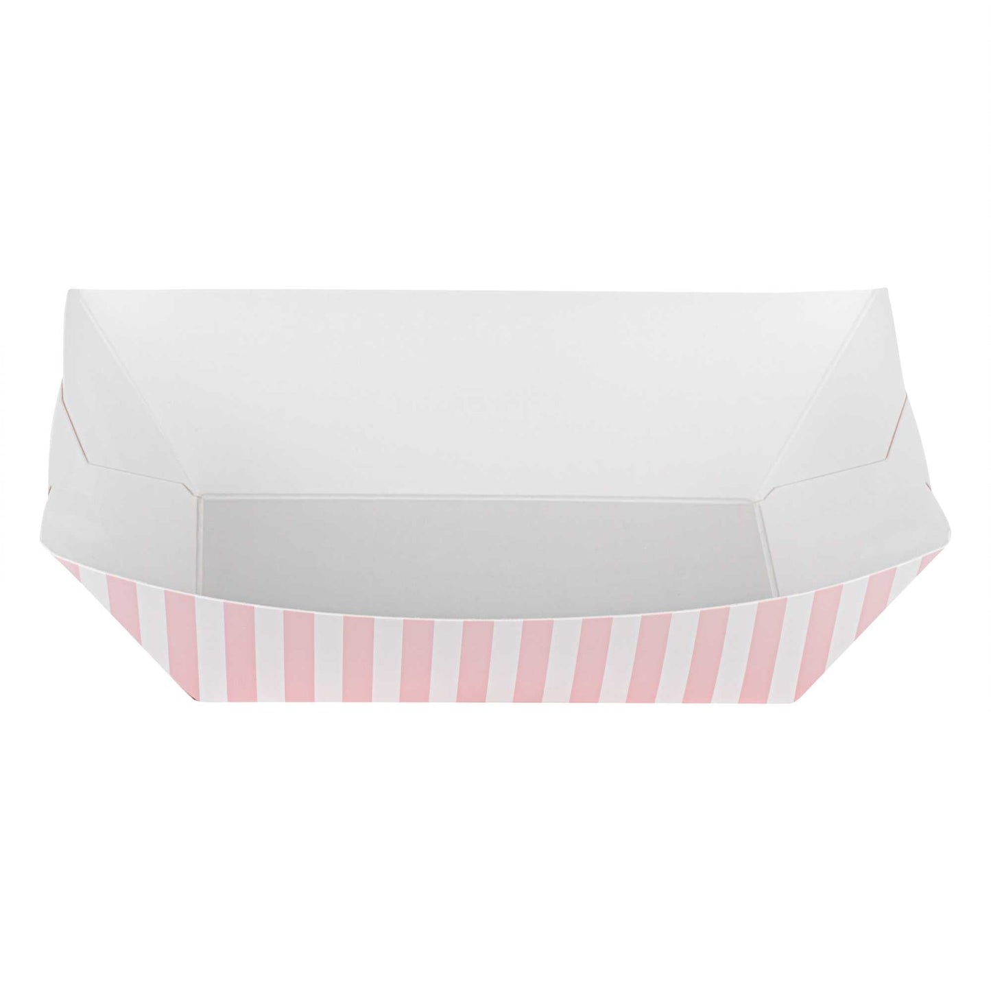 Bio Tek 1 lb Pink and White Stripe Paper #100 Food Tray / Boat - 5 1/2" x 3 1/2" x 2" - 50 count box