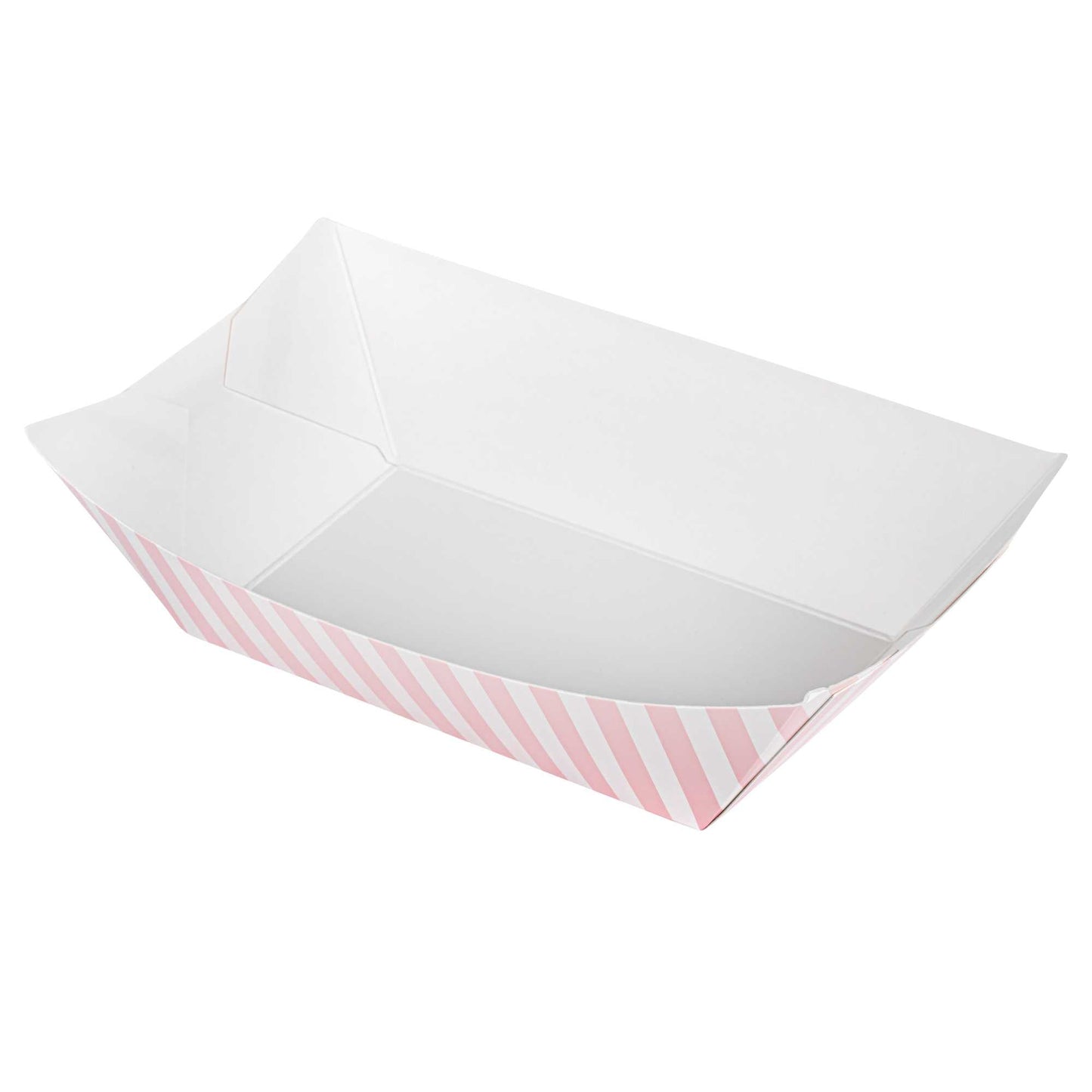 Bio Tek 1 lb Pink and White Stripe Paper #100 Food Tray / Boat - 5 1/2" x 3 1/2" x 2" - 200 count box