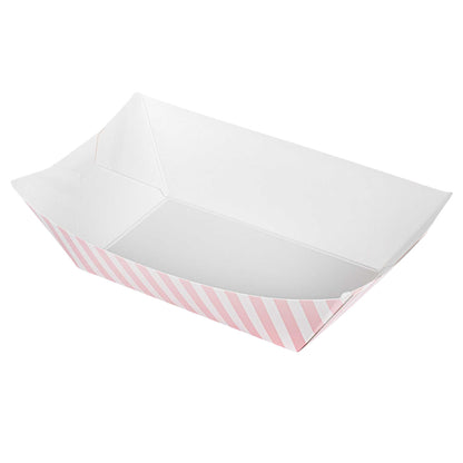 Bio Tek 1 lb Pink and White Stripe Paper #100 Food Tray / Boat - 5 1/2" x 3 1/2" x 2" - 200 count box