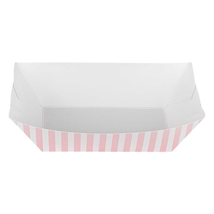 Bio Tek 1 lb Pink and White Stripe Paper #100 Food Tray / Boat - 5 1/2" x 3 1/2" x 2" - 200 count box