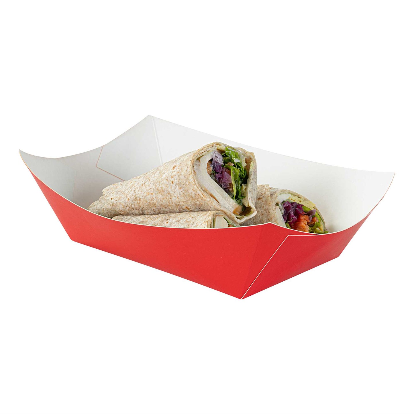 Bio Tek 1 lb Red Paper #100 Food Tray / Boat - 5 1/2" x 3 1/2" x 2" - 50 count box