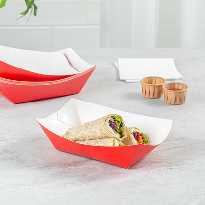 Bio Tek 1 lb Red Paper #100 Food Tray / Boat - 5 1/2" x 3 1/2" x 2" - 50 count box
