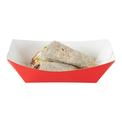 Bio Tek 1 lb Red Paper #100 Food Tray / Boat - 5 1/2" x 3 1/2" x 2" - 50 count box