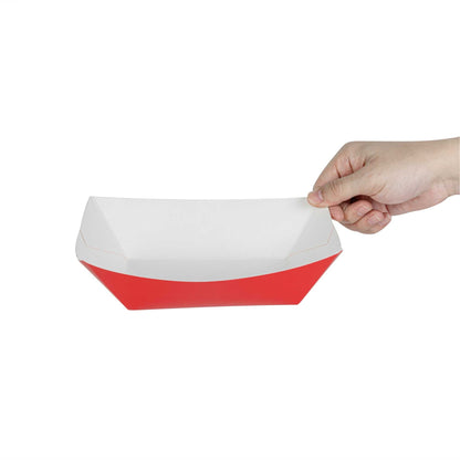 Bio Tek 1 lb Red Paper #100 Food Tray / Boat - 5 1/2" x 3 1/2" x 2" - 50 count box