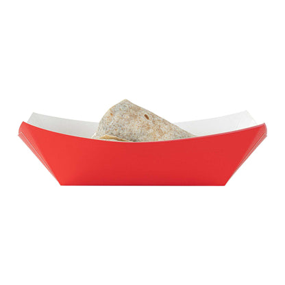 Bio Tek 1 lb Red Paper #100 Food Tray / Boat - 5 1/2" x 3 1/2" x 2" - 200 count box