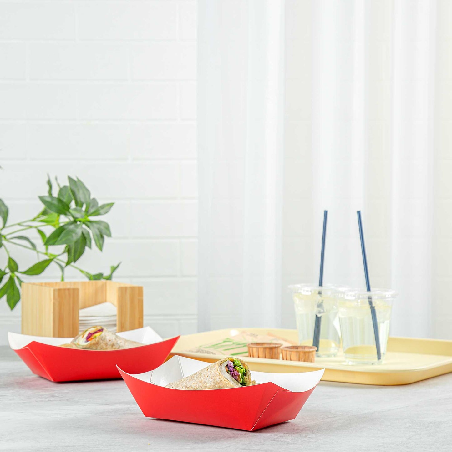 Bio Tek 1 lb Red Paper #100 Food Tray / Boat - 5 1/2" x 3 1/2" x 2" - 200 count box