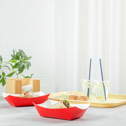 Bio Tek 1 lb Red Paper #100 Food Tray / Boat - 5 1/2" x 3 1/2" x 2" - 200 count box