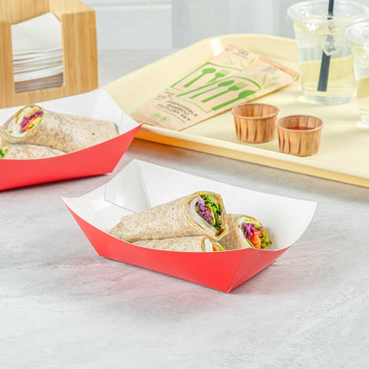 Bio Tek 1 lb Red Paper #100 Food Tray / Boat - 5 1/2" x 3 1/2" x 2" - 200 count box