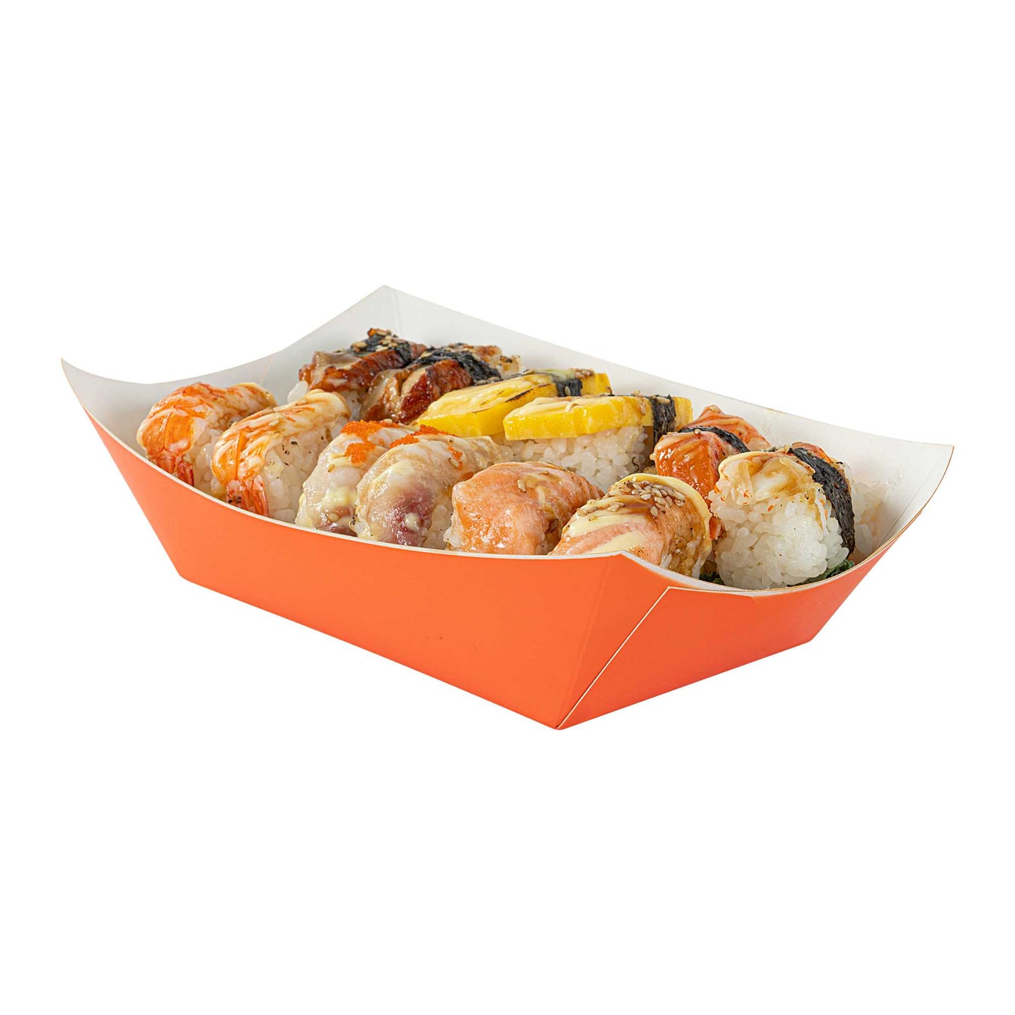 Bio Tek 1 lb Tangerine Orange Paper #100 Food Tray / Boat - 5 1/2" x 3 1/2" x 2" - 50 count box