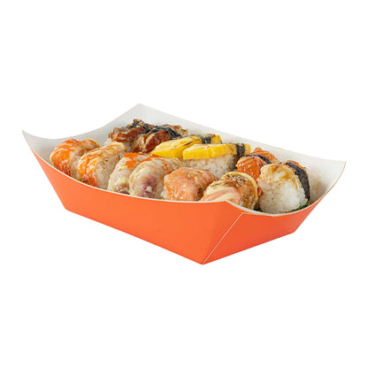 Bio Tek 1 lb Tangerine Orange Paper #100 Food Tray / Boat - 5 1/2" x 3 1/2" x 2" - 50 count box
