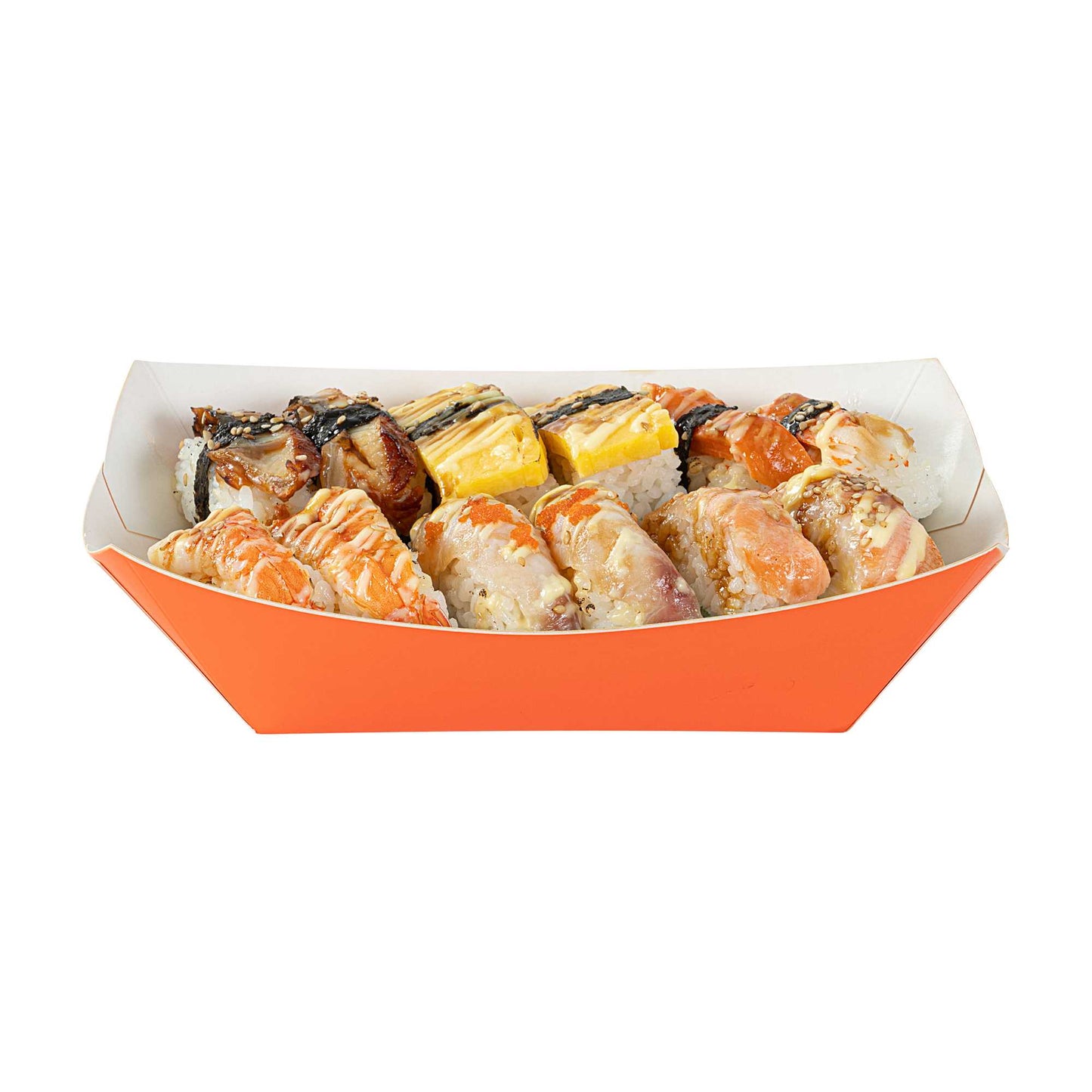 Bio Tek 1 lb Tangerine Orange Paper #100 Food Tray / Boat - 5 1/2" x 3 1/2" x 2" - 50 count box