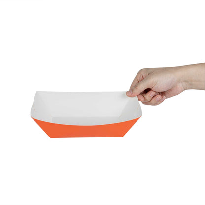 Bio Tek 1 lb Tangerine Orange Paper #100 Food Tray / Boat - 5 1/2" x 3 1/2" x 2" - 50 count box