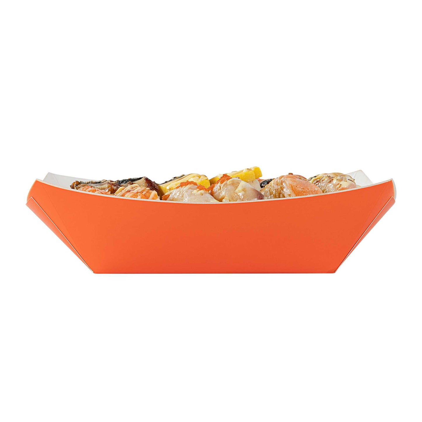 Bio Tek 1 lb Tangerine Orange Paper #100 Food Tray / Boat - 5 1/2" x 3 1/2" x 2" - 200 count box