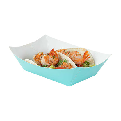 Bio Tek 1 lb Turquoise Paper #100 Food Tray / Boat - 5 1/2" x 3 1/2" x 2" - 50 count box