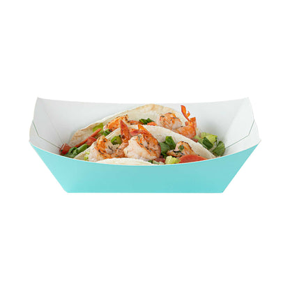 Bio Tek 1 lb Turquoise Paper #100 Food Tray / Boat - 5 1/2" x 3 1/2" x 2" - 50 count box