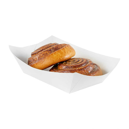 Bio Tek 1 lb White Paper #100 Food Tray / Boat - 5 1/2" x 3 1/2" x 2" - 50 count box