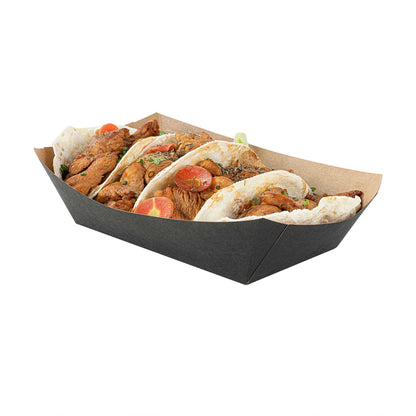 Bio Tek 2 lb Black Paper #200 Food Tray / Boat - 6 1/2" x 3 3/4" x 2 1/4" - 200 count box