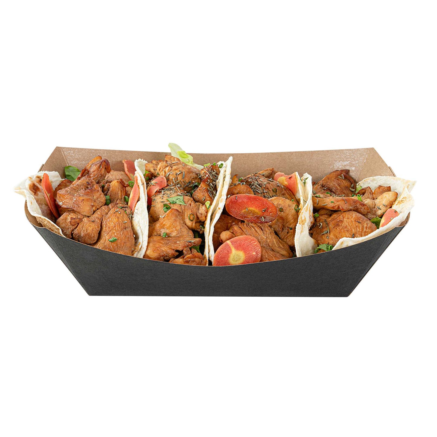 Bio Tek 2 lb Black Paper #200 Food Tray / Boat - 6 1/2" x 3 3/4" x 2 1/4" - 200 count box