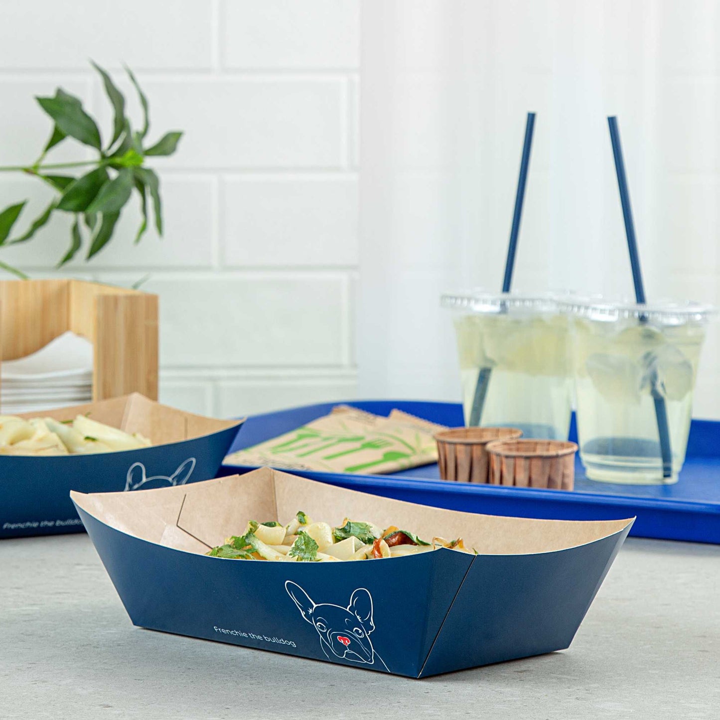 Bio Tek 2 lb Frenchie Paper #200 Food Tray / Boat - 6 1/2" x 3 3/4" x 2 1/4" - 50 count box