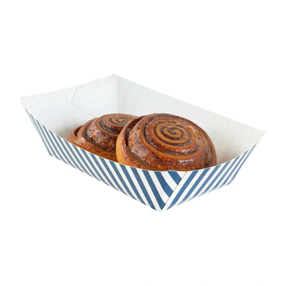 Bio Tek 2 lb Blue and White Stripe Paper #200 Food Tray / Boat - 6 1/2" x 3 3/4" x 2 1/4" - 200 count box