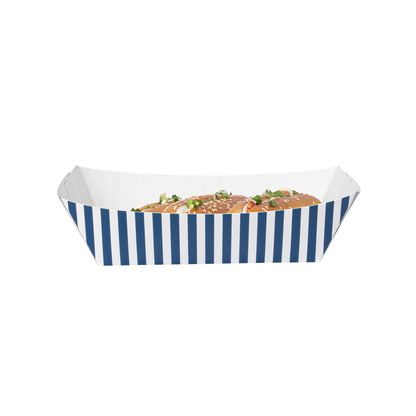Bio Tek 2 lb Blue and White Stripe Paper #200 Food Tray / Boat - 6 1/2" x 3 3/4" x 2 1/4" - 200 count box