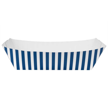 Bio Tek 2 lb Blue and White Stripe Paper #200 Food Tray / Boat - 6 1/2" x 3 3/4" x 2 1/4" - 200 count box