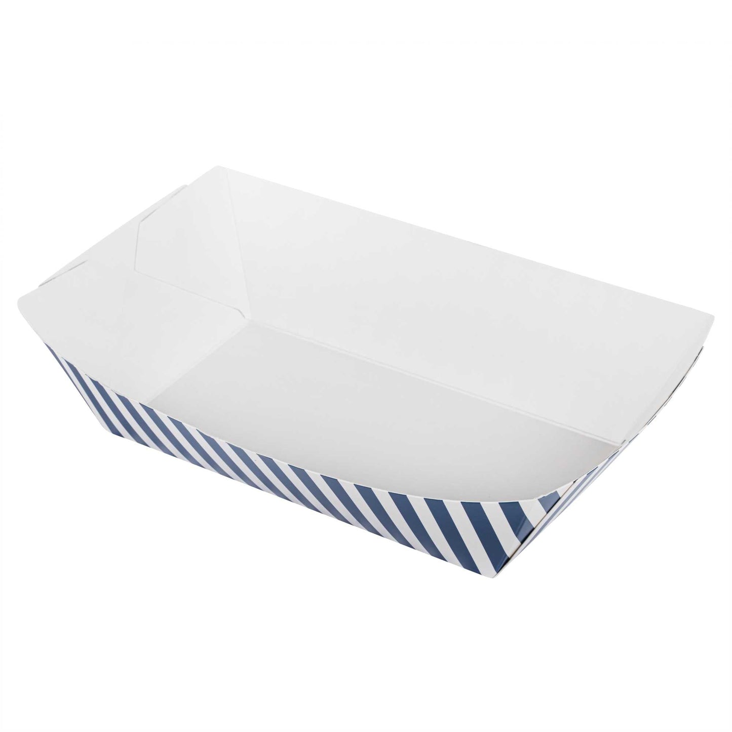 Bio Tek 2 lb Blue and White Stripe Paper #200 Food Tray / Boat - 6 1/2" x 3 3/4" x 2 1/4" - 200 count box