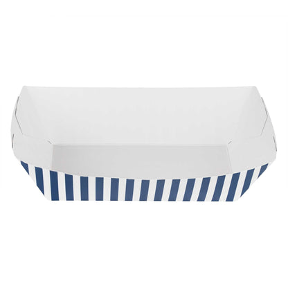 Bio Tek 2 lb Blue and White Stripe Paper #200 Food Tray / Boat - 6 1/2" x 3 3/4" x 2 1/4" - 200 count box