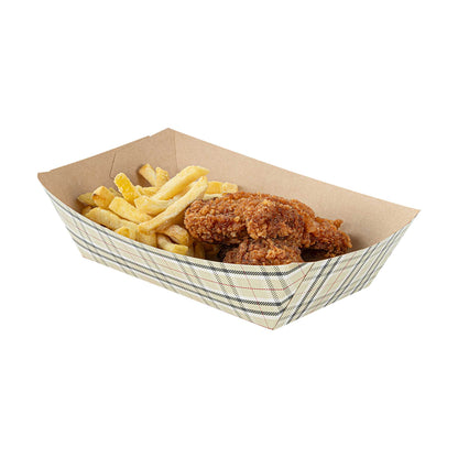 Bio Tek 2 lb Plaid Paper #200 Food Tray / Boat - 6 1/2" x 3 3/4" x 2 1/4" - 50 count box