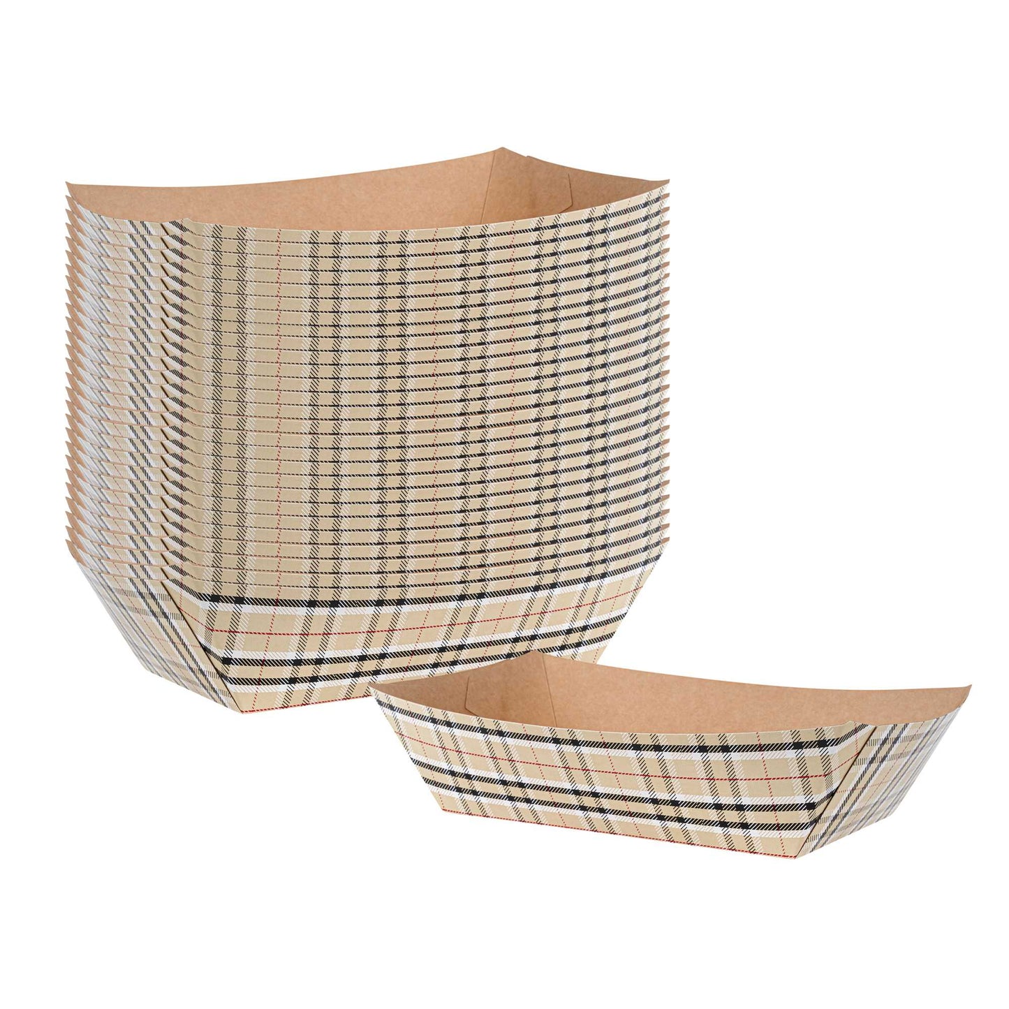 Bio Tek 2 lb Plaid Paper #200 Food Tray / Boat - 6 1/2" x 3 3/4" x 2 1/4" - 50 count box